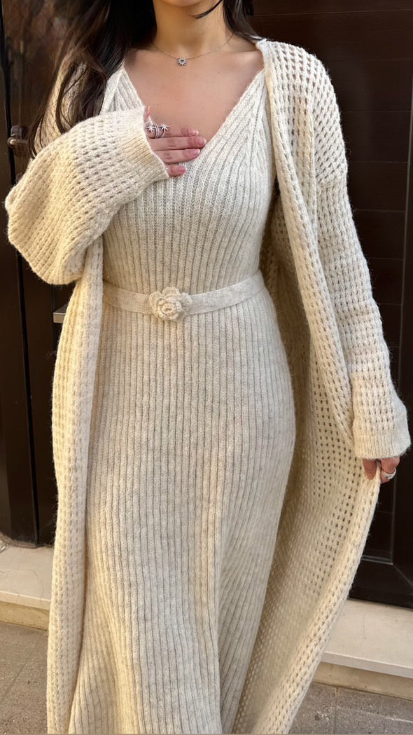 Knit Long Coat Set