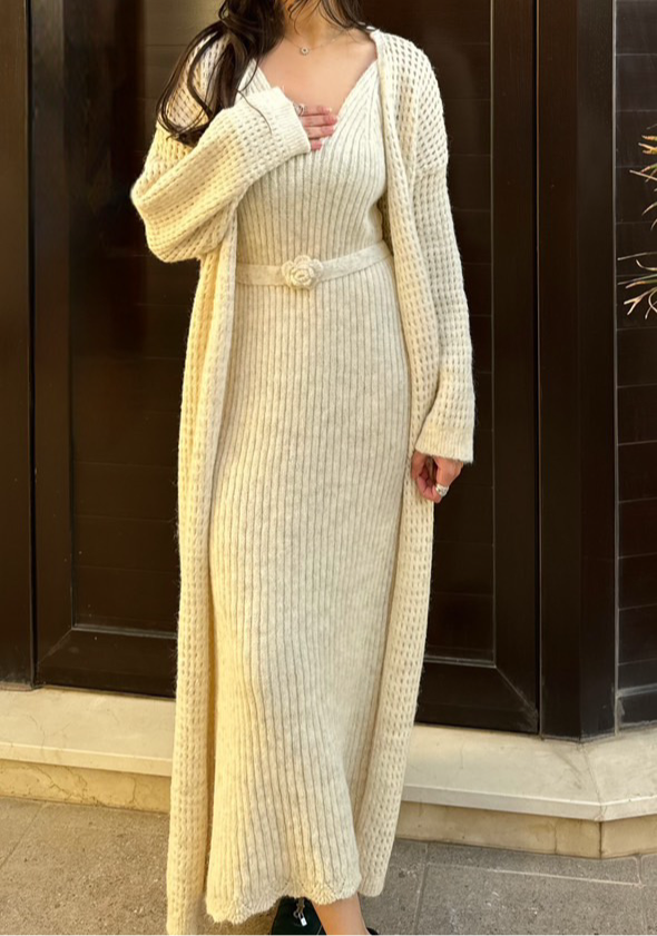 Knit Long Coat Set