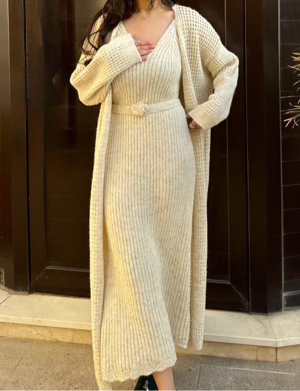 Knit Long Coat Set