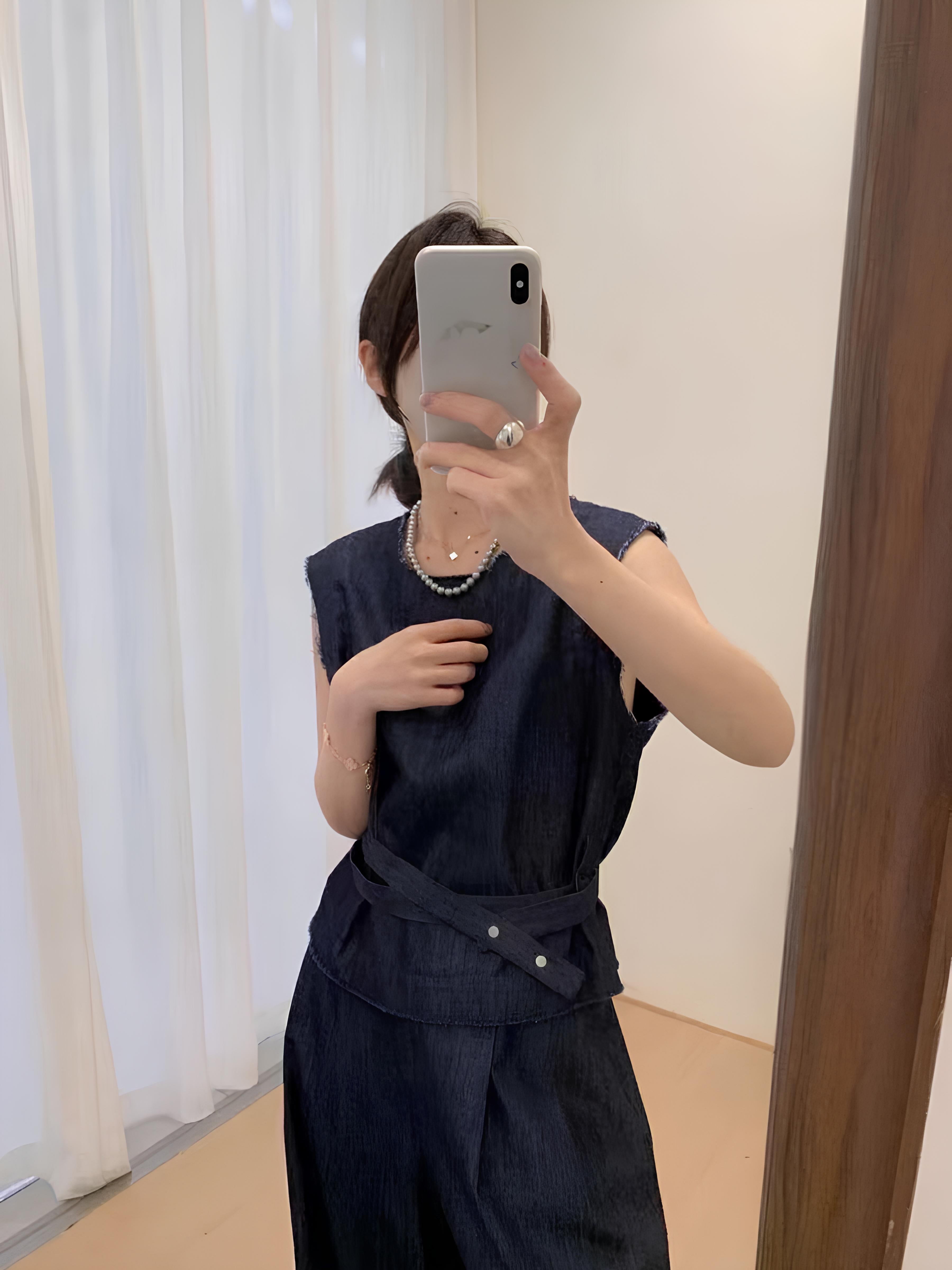 Sleeveless Denim Belted Set