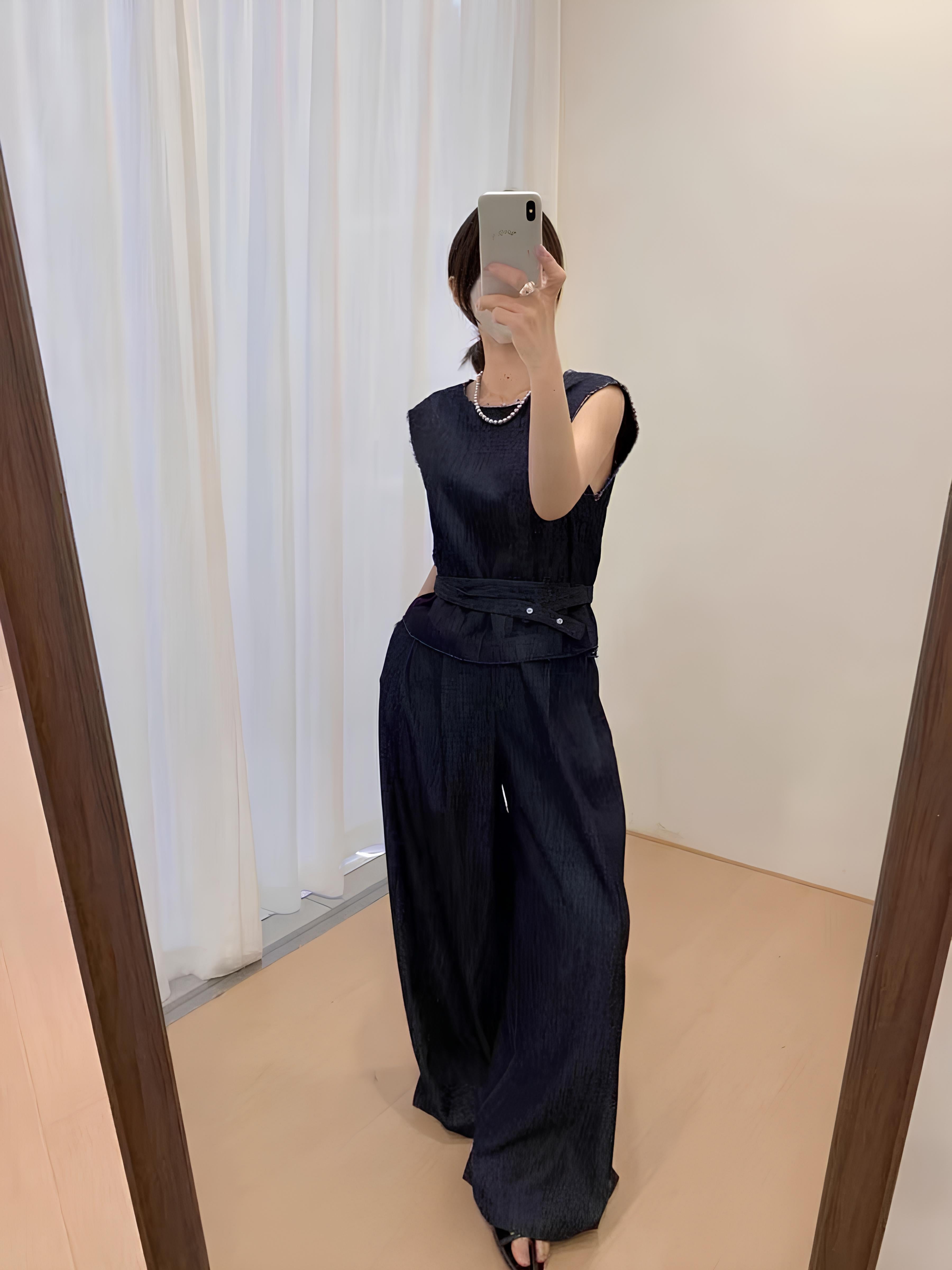 Sleeveless Denim Belted Set