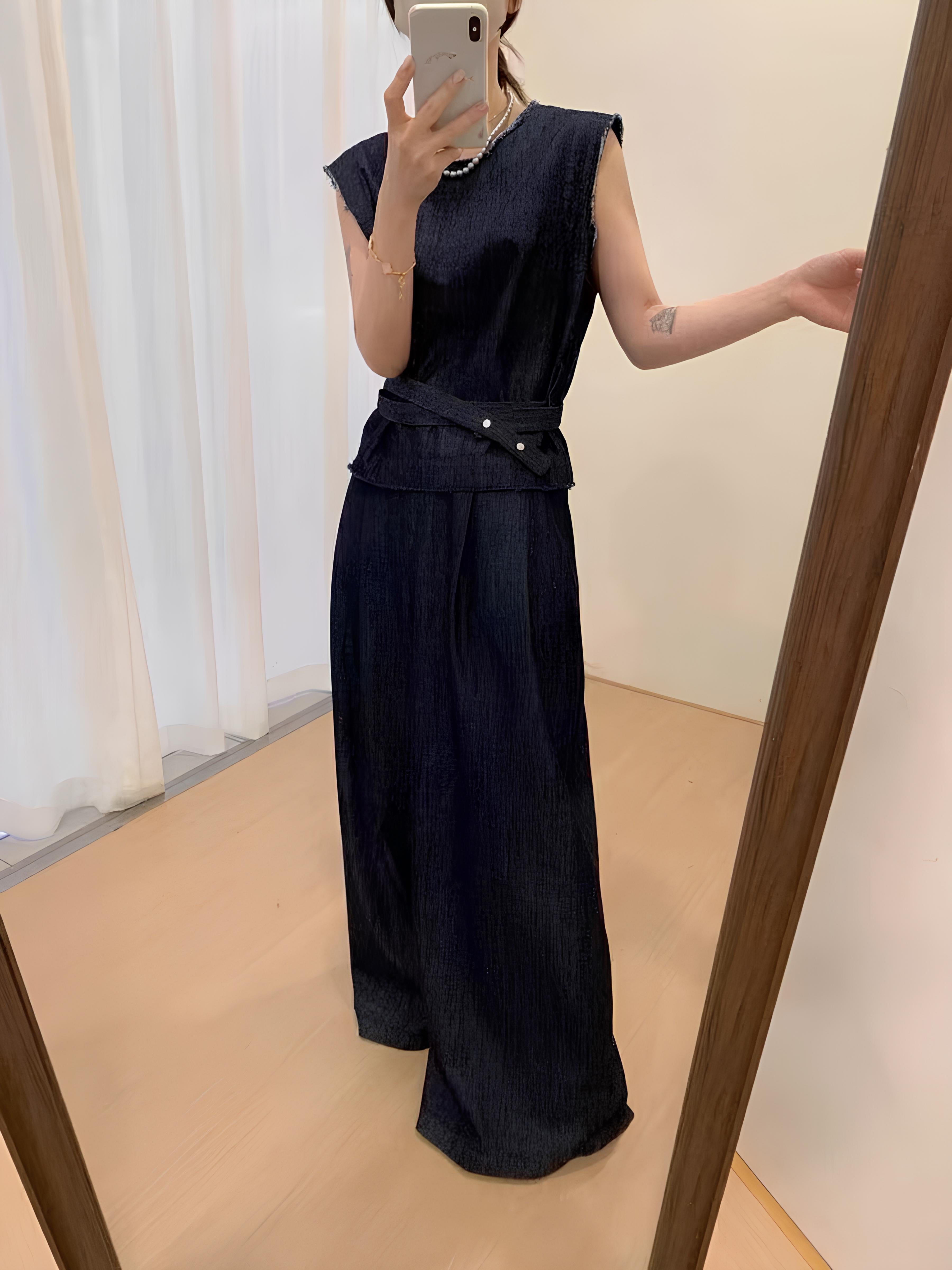 Sleeveless Denim Belted Set