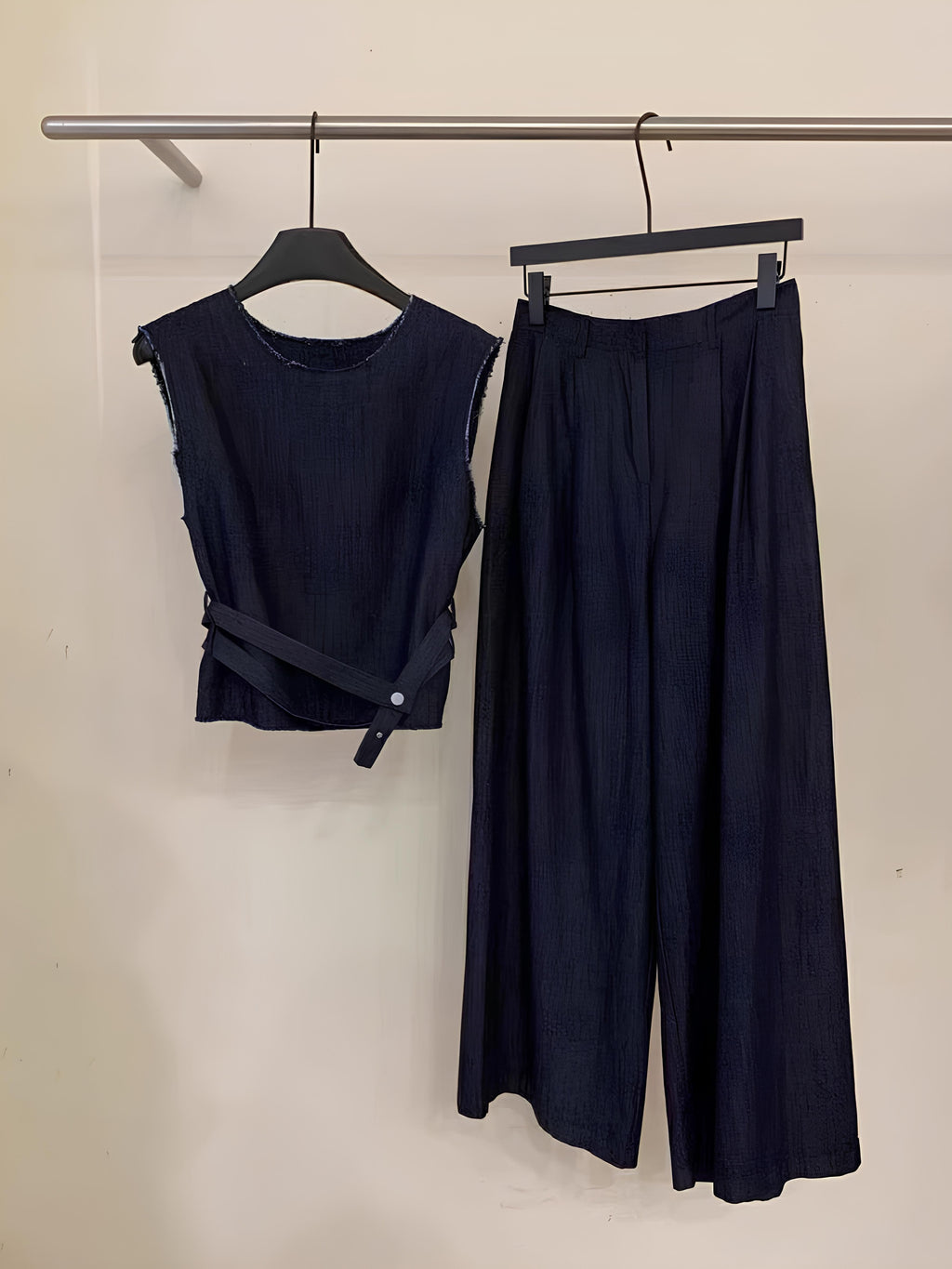 Sleeveless Denim Belted Set